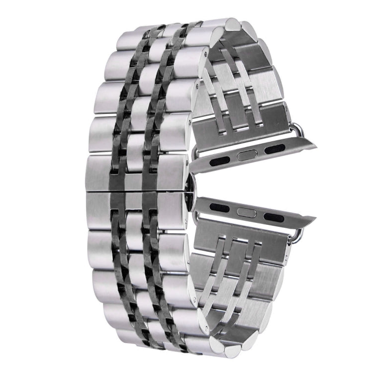 Hidden Butterfly Buckle 7 Beads Stainless Steel Watch Band For Apple Watch 42mm(Silver Gold), 20mm Women