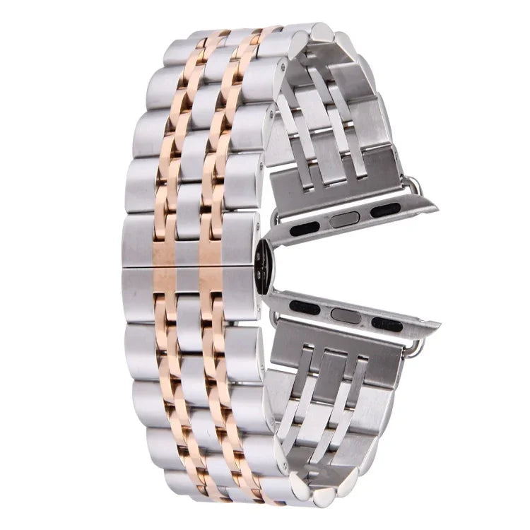 Hidden Butterfly Buckle 7 Beads Stainless Steel Watch Band For Apple Watch 42mm(Silver Gold), 20mm Women