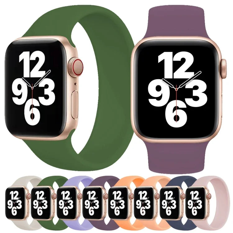 For Apple Watch Series 10 42mm / 9&8&7 41mm / SE 3&SE 2&6&SE&5&4 40mm / 3&2&1 38mm Solid Color Elastic Silicone Watch Band, Size:M 143mm