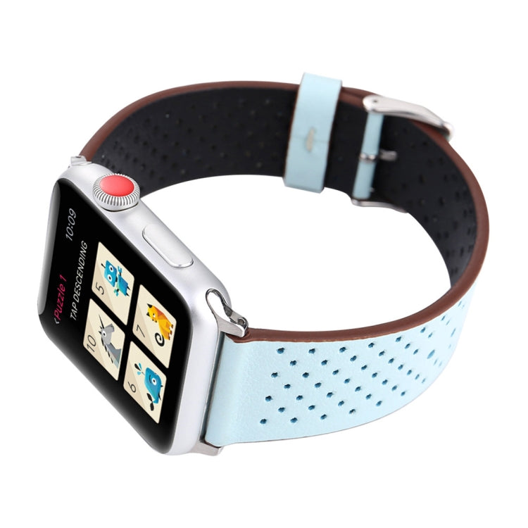 For Apple Watch Ultra 49mm&Watch Ultra 2 49mm / Series 10 46mm / 9&8&7 45mm / SE 3&SE 2&6&SE&5&4 44mm / 3&2&1 42mm Simple Fashion Genuine Leather Hole Pattern Watch Band, 42mm