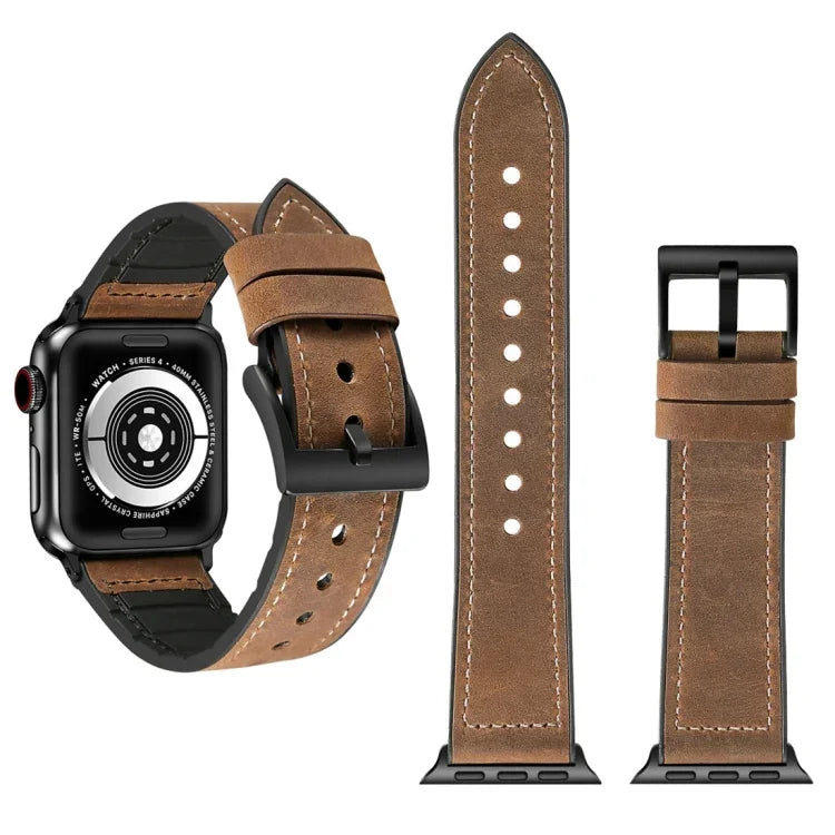 Crazy Horse Texture TPU + Stainless Steel Watch Band for Apple Watch Series 7 45mm / 6 & SE & 5 & 4 44mm / 3 & 2 & 1 42mm, 44mm