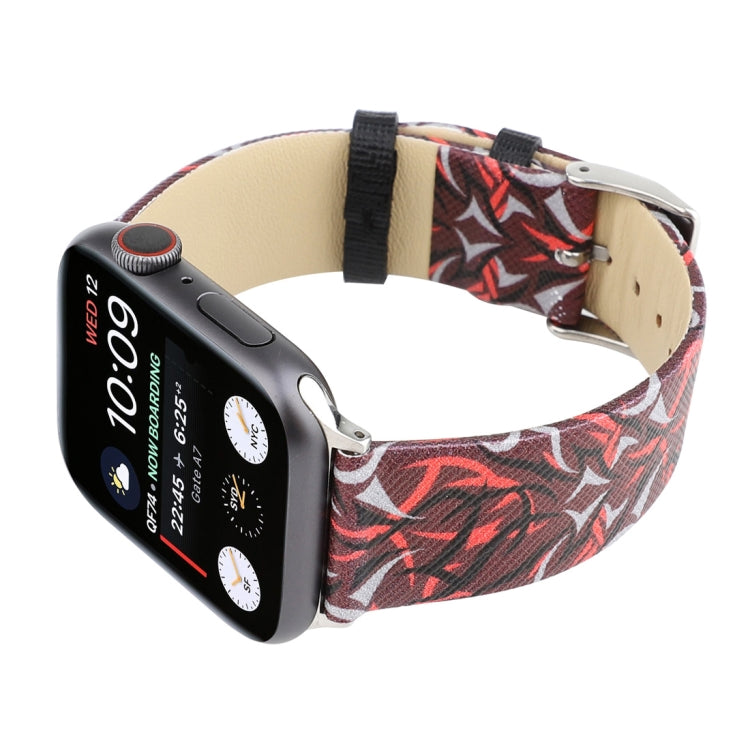 Thorns Printing Genuine Leather Watch Band for Apple Watch Series 10 42mm / 9&8&7 41mm / SE 3&SE 2&6&SE&5&4 40mm / 3&2&1 38mm, 40mm