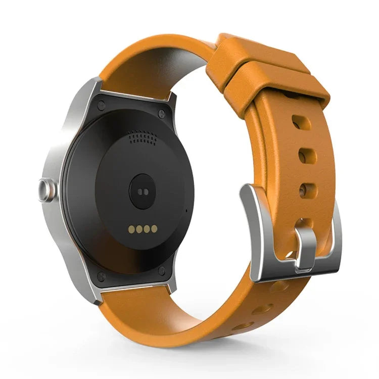 SMA-Round 1.28 inch Color Touch Screen Bluetooth Smart Watch, Waterproof, Support Voice Control / Heart Rate Monitor / Sleep Monitor / Bluetooth Camera, Compatible with Android and iOS System, SMA-Round/Orange Leather Strap, SMA-Round/Silver Leather St...