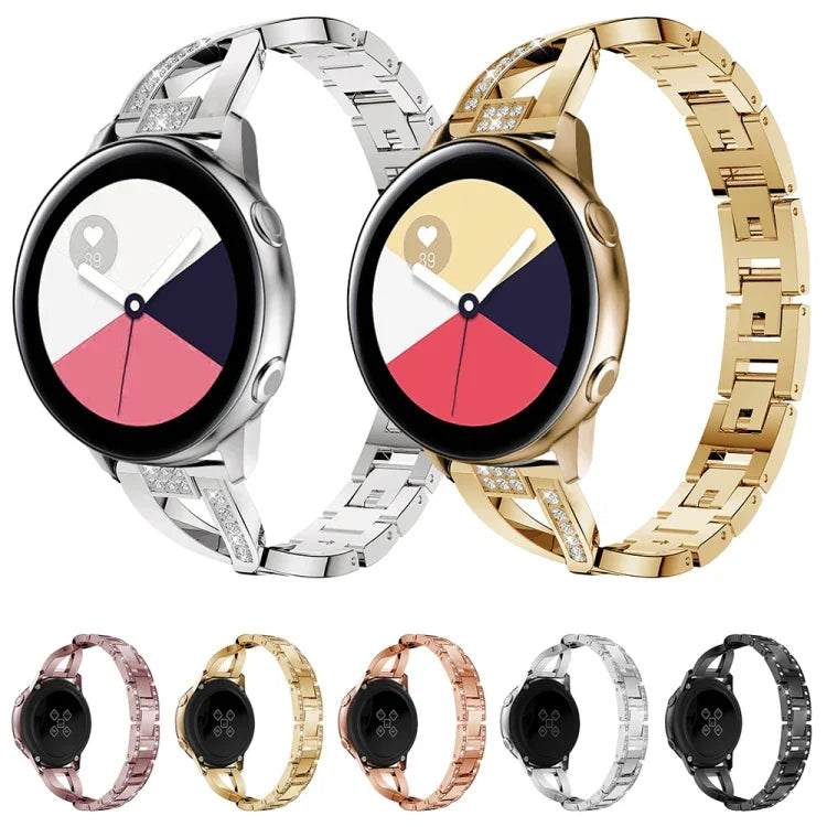 X-shaped Diamond Stainless Steel Wrist Strap WatchBand for Galaxy Watch Active 20mm