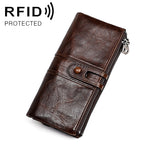 3520 Long Cowhide Leather Folding Anti-magnetic RFID Wallet for Ladies, with Card Slots, 3520 Red, 3520 Yellowish-brown, 3520 Black, 3520 Coffee, 3520 Blue