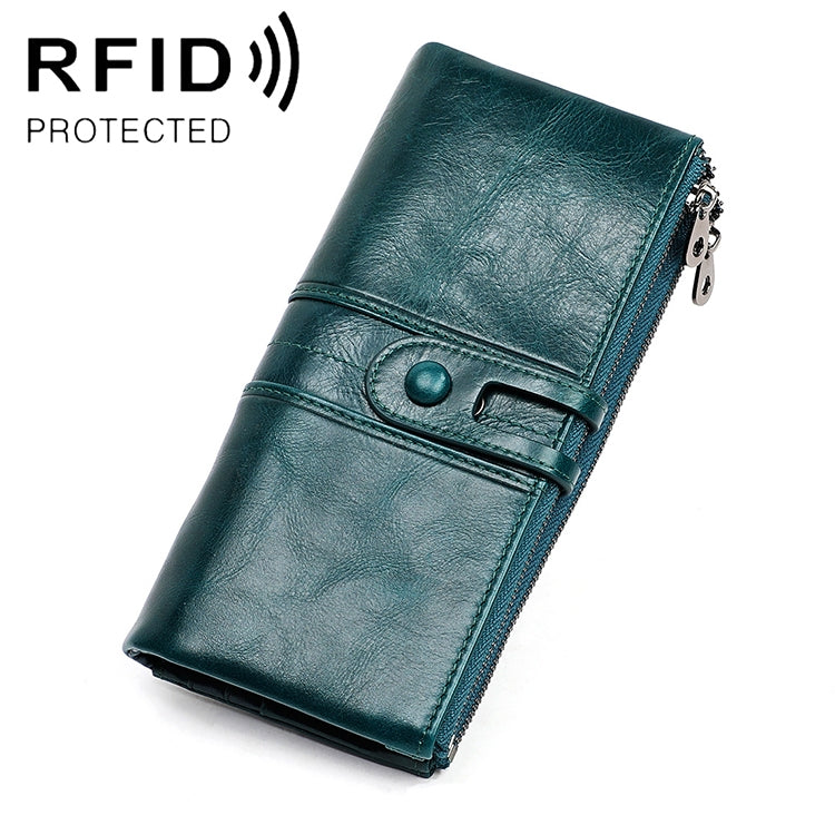 3520 Long Cowhide Leather Folding Anti-magnetic RFID Wallet for Ladies, with Card Slots, 3520 Red, 3520 Yellowish-brown, 3520 Black, 3520 Coffee, 3520 Blue