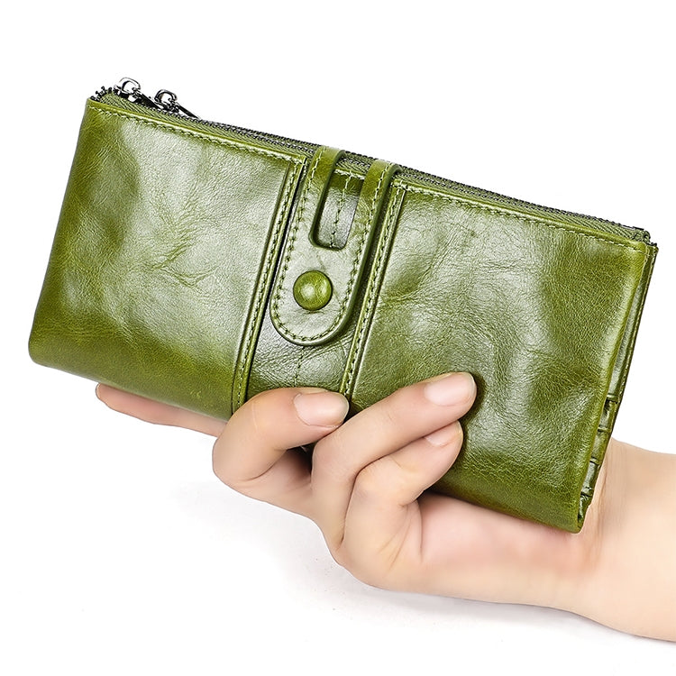 3520 Long Cowhide Leather Folding Anti-magnetic RFID Wallet for Ladies, with Card Slots, 3520 Red, 3520 Yellowish-brown, 3520 Black, 3520 Coffee, 3520 Blue