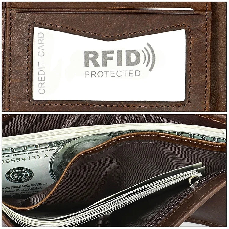 8020 Horizontal Retro Crazy Horse Texture Leather Anti-magnetic RFID Wallet Clutch Bag for Men, with Card Slots, 8020 Black, 8020 Coffee, 8020 Yellowish-brown