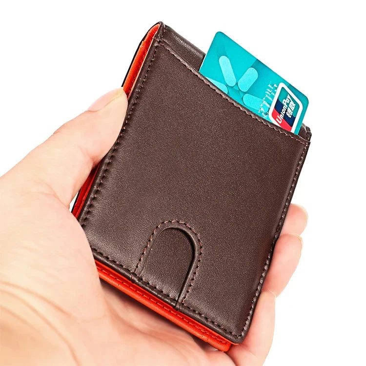 9606 Cowhide Leather Anti-magnetic RFID Multiple Card Slots Wallet for Men, with Zipper Bag, 9606 Black, 9606 Coffee