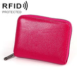 KB195 Zipper Cowhide Leather Double Row Organ Shape Multiple Card Slots Anti-magnetic RFID Wallet Clutch Bag for Ladies, KB195 Black, KB195 Coffee, KB195 Pink, KB195 Purple, KB195 Rose Red