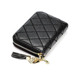KB213 Diamond Texture Zipper Cowhide Leather Double Row Organ Shape Multiple Card Slots Anti-magnetic RFID Wallet Clutch Bag for Ladies, KB213 Black, KB213 Pink, KB213 Blue, KB213 Light Pink, KB213 Rose Red