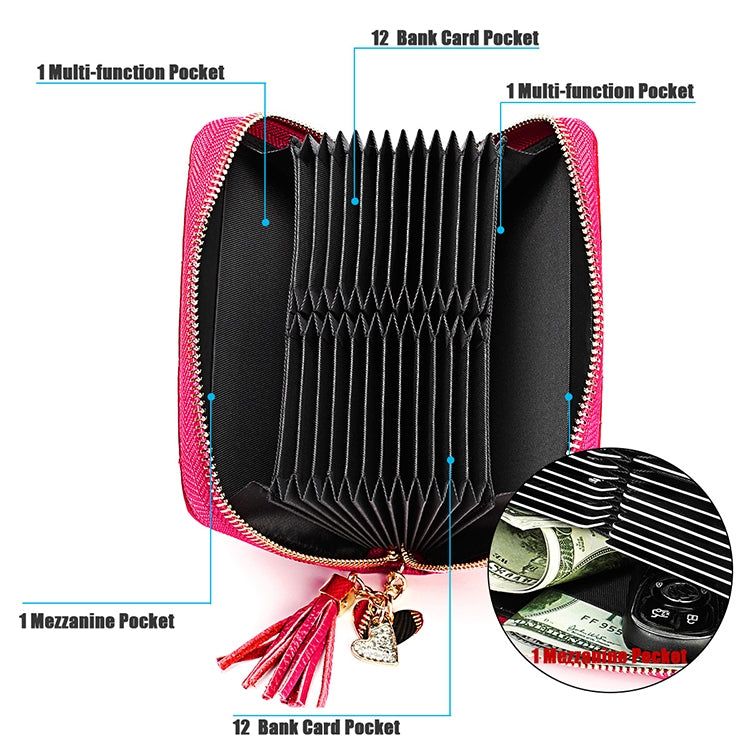 KB213 Diamond Texture Zipper Cowhide Leather Double Row Organ Shape Multiple Card Slots Anti-magnetic RFID Wallet Clutch Bag for Ladies, KB213 Black, KB213 Pink, KB213 Blue, KB213 Light Pink, KB213 Rose Red