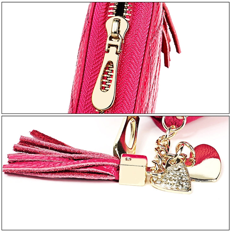 KB213 Diamond Texture Zipper Cowhide Leather Double Row Organ Shape Multiple Card Slots Anti-magnetic RFID Wallet Clutch Bag for Ladies, KB213 Black, KB213 Pink, KB213 Blue, KB213 Light Pink, KB213 Rose Red