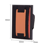 X-32C Automatically Pop-up Card Type Anti-magnetic RFID Anti-theft Men Aluminum Alloy B Dial Button Elastic Bag Wallet with PU Leather Strap, X-32C B Dial Button Grey, X-32C B Dial Button Blue, X-32C B Dial Button Black