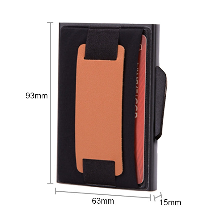 X-32C Automatically Pop-up Card Type Anti-magnetic RFID Anti-theft Men Aluminum Alloy B Dial Button Elastic Bag Wallet with PU Leather Strap, X-32C B Dial Button Grey, X-32C B Dial Button Blue, X-32C B Dial Button Black
