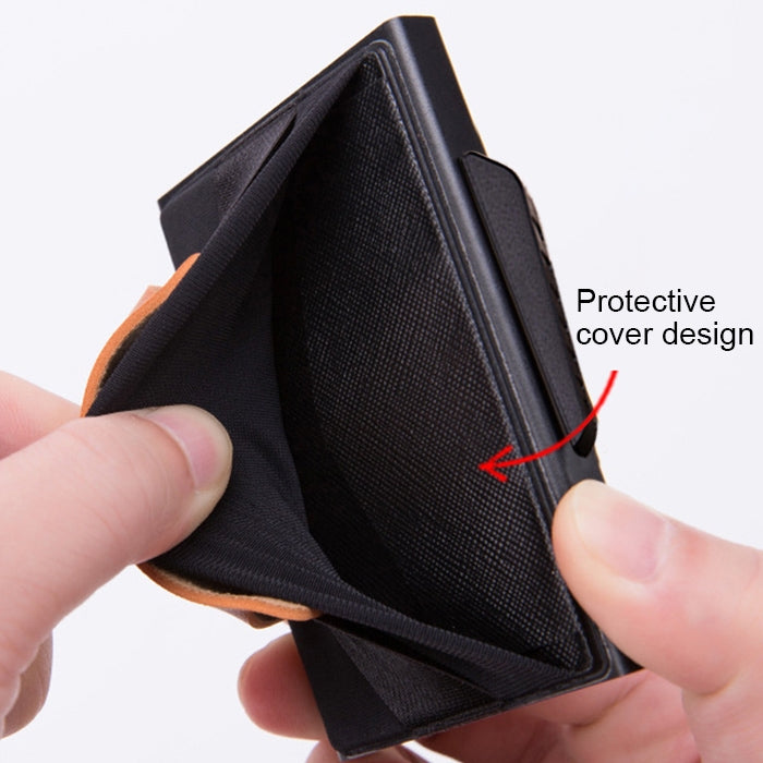 X-32C Automatically Pop-up Card Type Anti-magnetic RFID Anti-theft Men Aluminum Alloy B Dial Button Elastic Bag Wallet with PU Leather Strap, X-32C B Dial Button Grey, X-32C B Dial Button Blue, X-32C B Dial Button Black