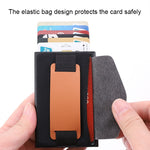 X-32C Automatically Pop-up Card Type Anti-magnetic RFID Anti-theft Men Aluminum Alloy B Dial Button Elastic Bag Wallet with PU Leather Strap, X-32C B Dial Button Grey, X-32C B Dial Button Blue, X-32C B Dial Button Black