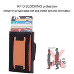 X-32C Automatically Pop-up Card Type Anti-magnetic RFID Anti-theft Men Aluminum Alloy B Dial Button Elastic Bag Wallet with PU Leather Strap, X-32C B Dial Button Grey, X-32C B Dial Button Blue, X-32C B Dial Button Black