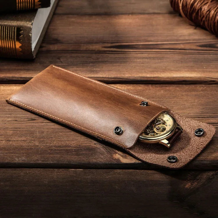 CONTACTS FAMILY CF1110 Universal Crazy Horse Leather Watch Protective Case Storage Bag for Apple Watch