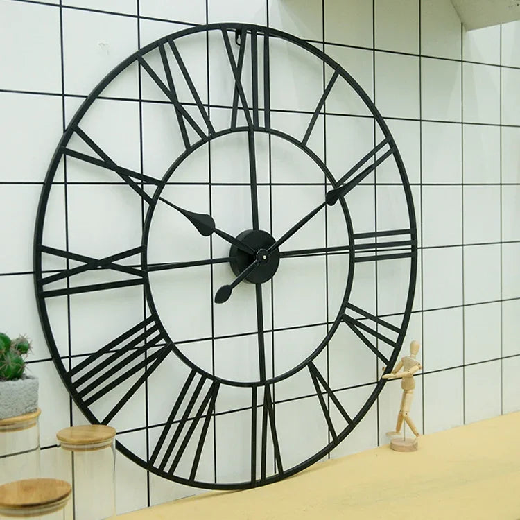 45cm Retro Living Room Iron Round Roman Numeral Mute Decorative Wall Clock, 45cm