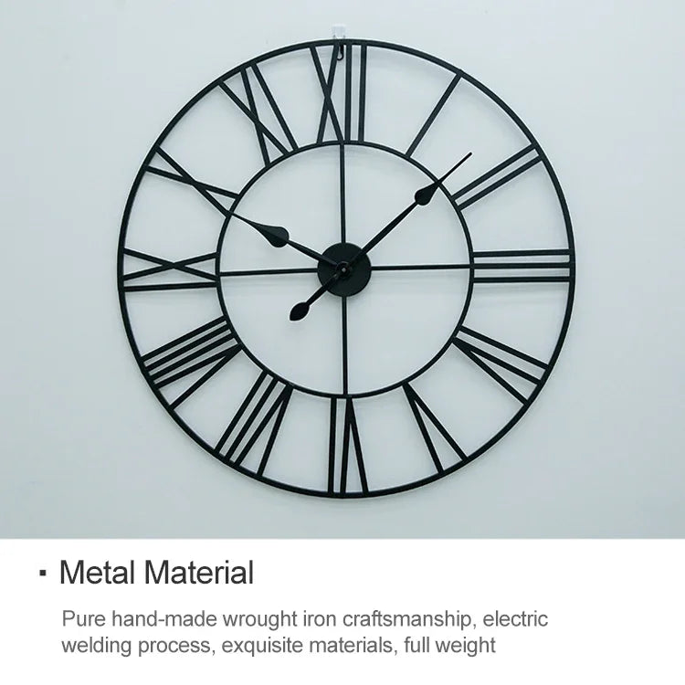 80cm Retro Living Room Iron Round Roman Numeral Mute Decorative Wall Clock, 80cm
