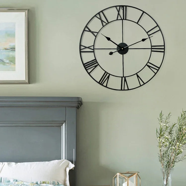 80cm Retro Living Room Iron Round Roman Numeral Mute Decorative Wall Clock, 80cm