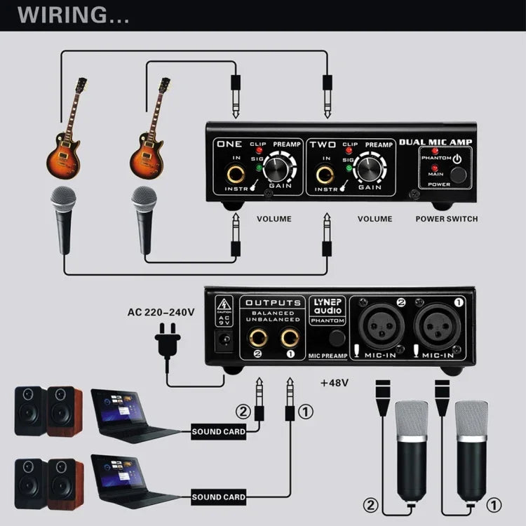 LINEPAUDIO A961 2-Channel Microphone Amplifier Electric Guitar Electric Bass Amplifier, A961