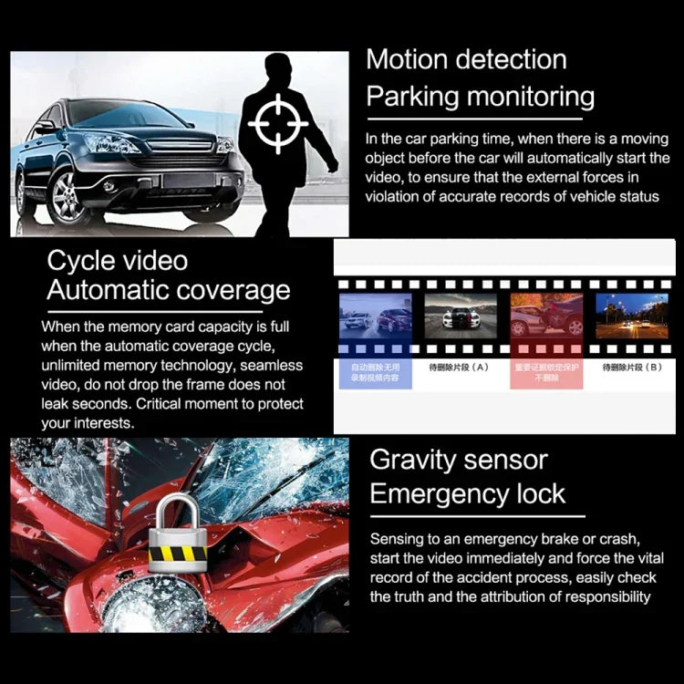 G705 5 inch LCD Touch Screen Rear View Mirror Car Recorder with Separate Camera, 170 Degree Wide Angle Viewing, Support Loop Video / Motion Detection / G-Sensor / TF Card, G705