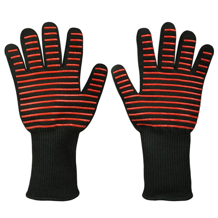 Silicone Cotton Microwave Kitchen Cooking Protective Gloves, High Temperature Resistance: 500 Degree C, Length: 32cm, Deyan, Deyan Red Stripe