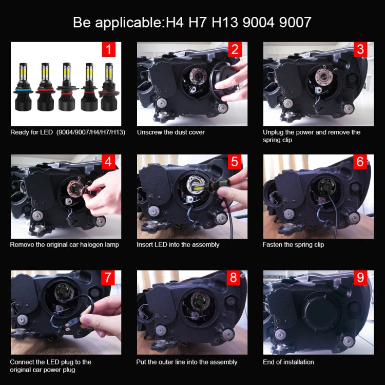 2 PCS S2 H13 / 9008 DC9-36V / 25W / 6000K / 2500LM IP68 Car LED Headlight Lamps, H13 / 9008