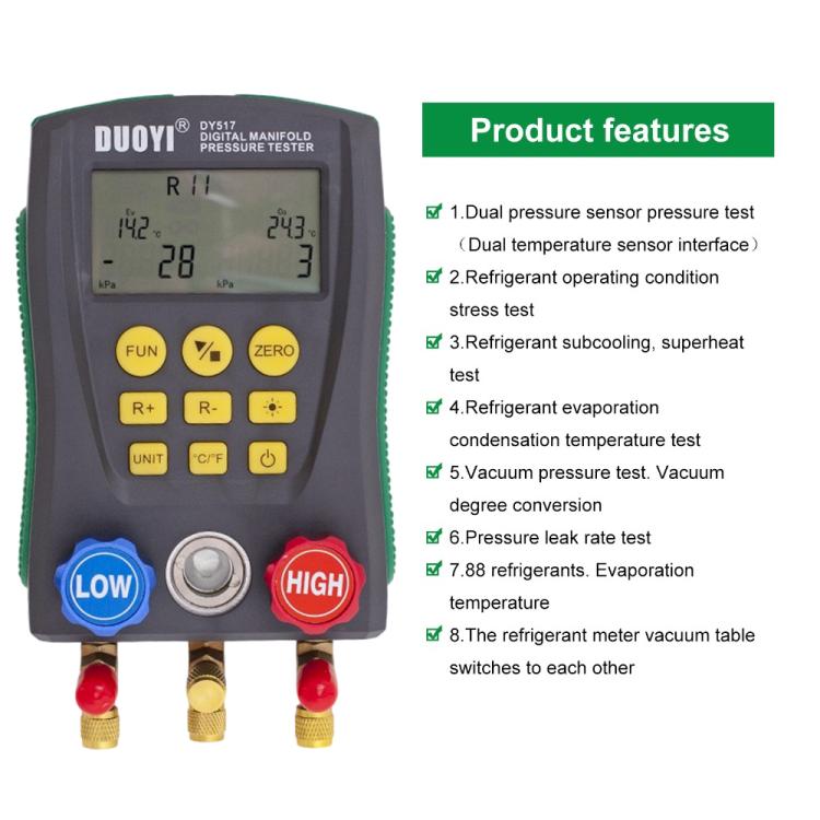 DUOYI DY517A Car Air Conditioning Diagnostic Instrument Temperature Monitor Fluoride Meter, DY517A