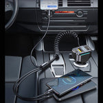 K4 Car 3 in 1 PD + USB Dual Port Fast Charger with Spring Data Cable, K4