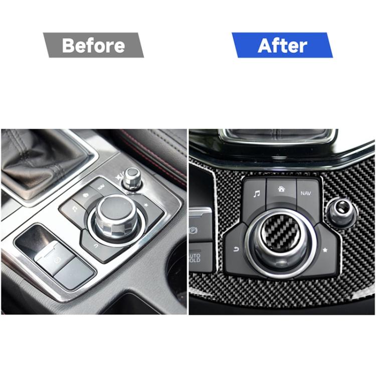 One Set Car Carbon Fiber Multimedia Knob Decorative Sticker for Mazda 3 / 6 / CX-9 / CX-5, Left and Right Drive Universal, Multimedia Knob