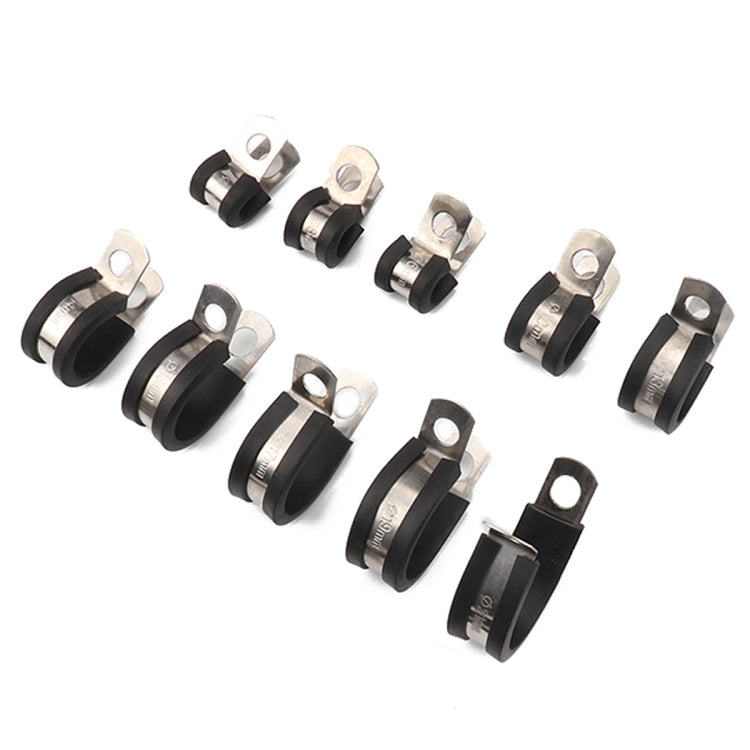 10 PCS Car Rubber Cushion Pipe Clamps Stainless Steel Clamps, Size: 9/8 inch (28mm), Size: 9/8 inch (28mm)