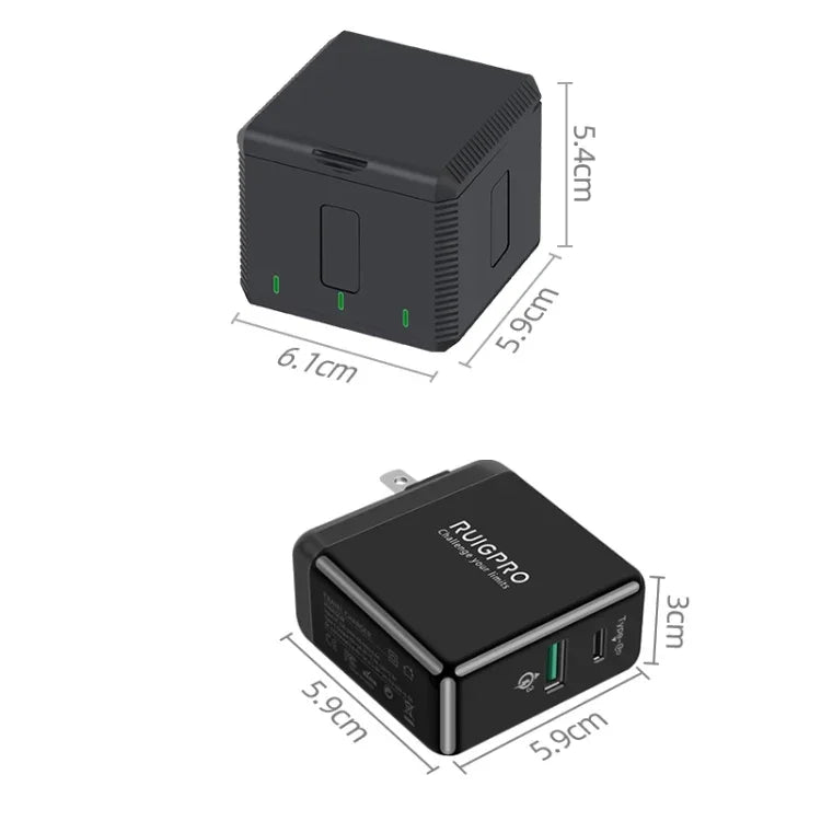 RUIGPRO USB Triple Batteries Housing Charger Box with LED Indicator Light for DJI OSMO Action 1, Charger Box
