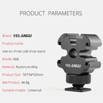 YELANGU YLG0601A A68 3-Head Cold Shoe Mount Adapter Microphone Flash Light Metal Holder Bracket, YELANGU A68 3-Head Cold Shoe