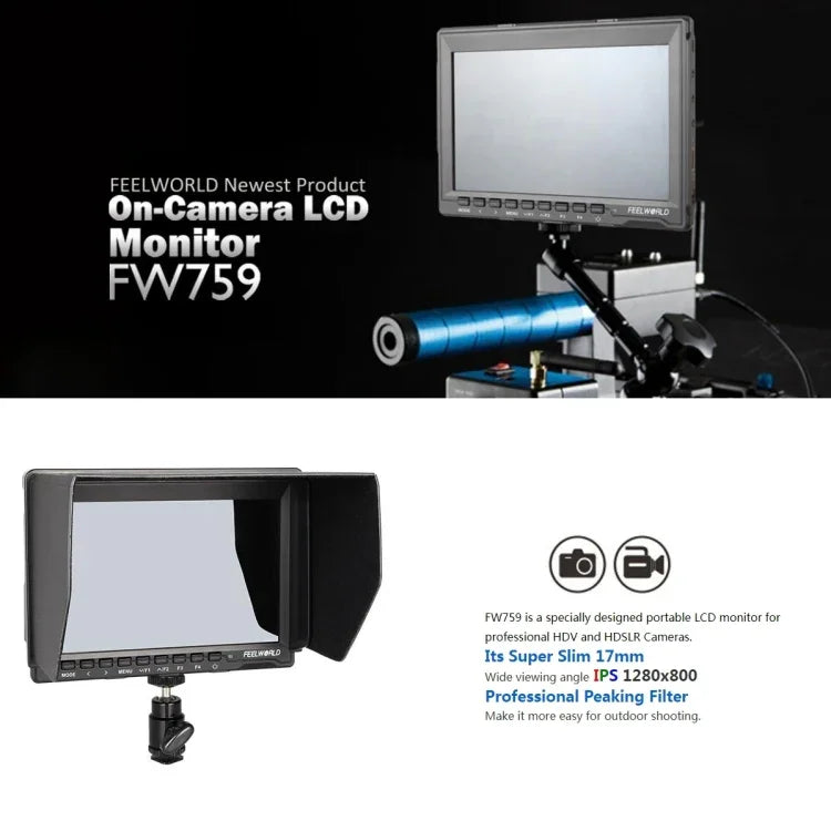 FEELWORLD FW759 1280x800 7 inch IPS Screen Ultra-thin HD Camera Field Monitor, FW759