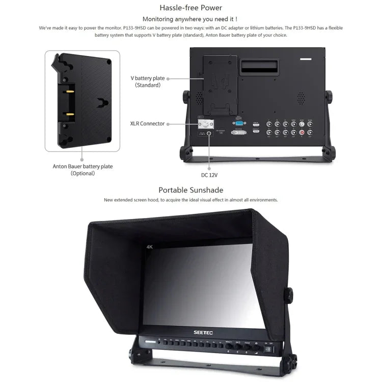 SEETEC P133-9HSD 1920x1080 13.3 inch Broadcast Level Full HD Media Film Camera Field Monitor, P133-9HSD