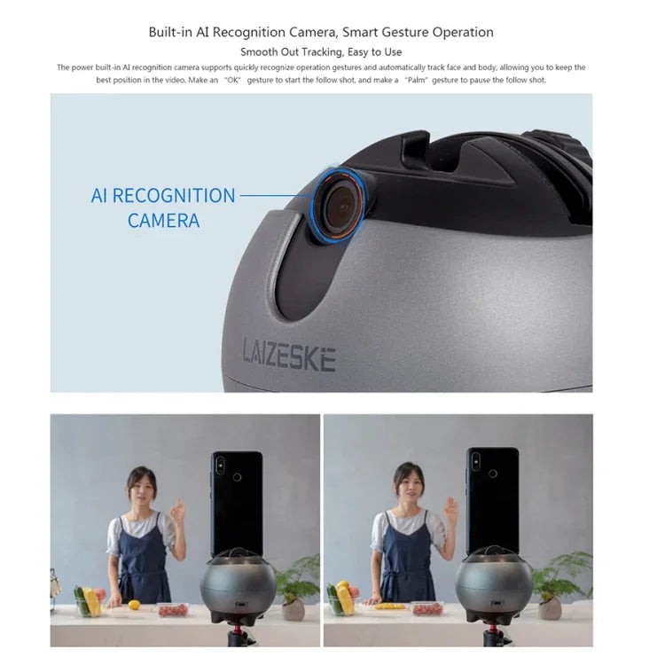 LAIZESKE LA8 Smart Robot Cameraman 360 Degree Auto Tracking Phone Holder, LA8