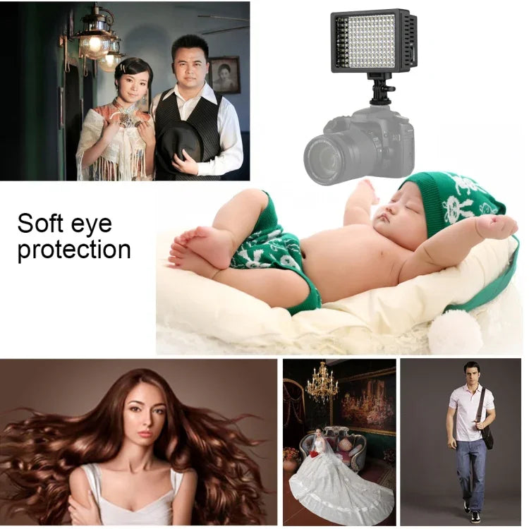 HD-160 White Light LED Video Light on-Camera Photography Lighting Fill Light for Canon, Nikon, DSLR Camera with 3 Filter Plates, HD-160