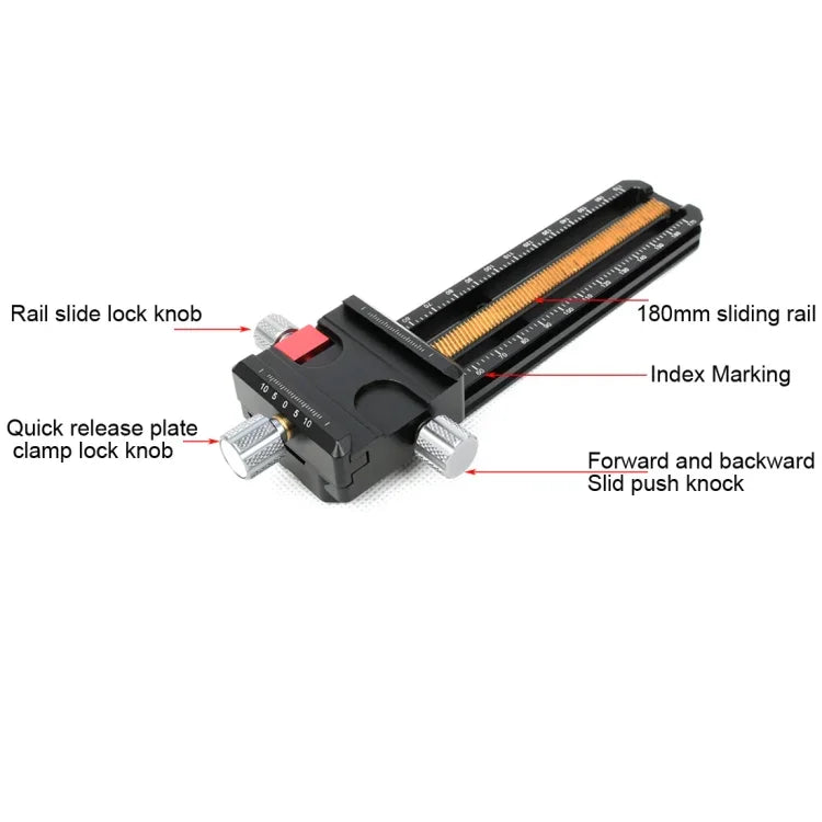 FITTEST 180mm Precision Aluminium 2-way Macro Rail Slider Tripod Head Quick Release Plate Holder, MR-180