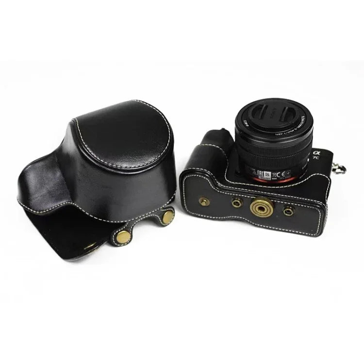 Full Body Camera PU Leather Case Bag for Sony LCE-7C / Alpha 7C / A7C 28-60mm / 40.5mm Lens, For Sony A7C