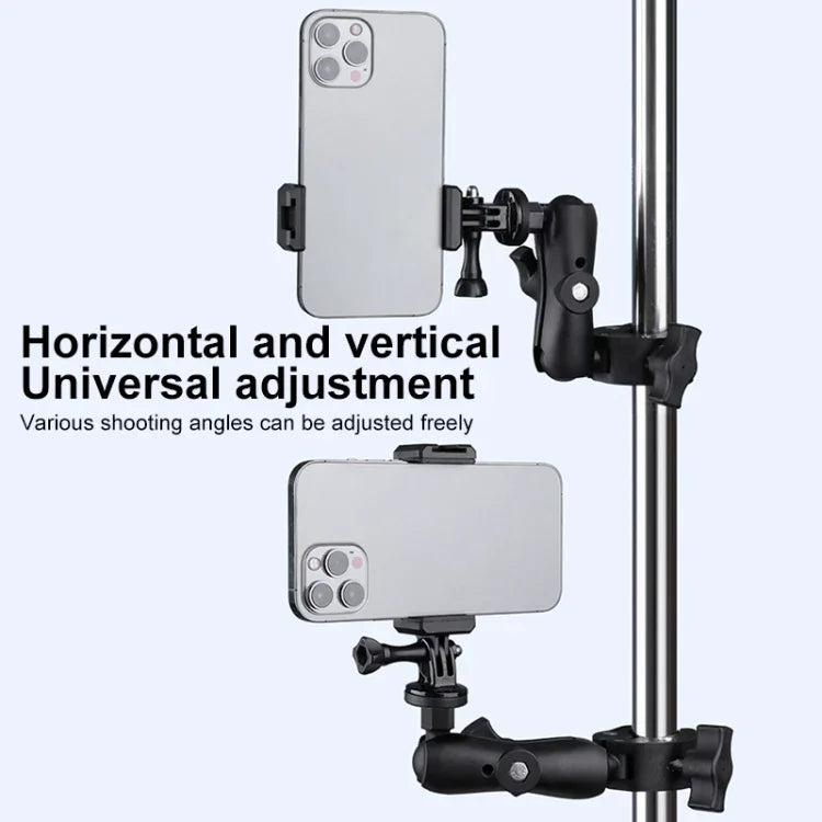 360 Rotation Adjustable Action Camera Bike Motorcycle Handlebar Holder with Phone Clamp, Standard Version with Phone Clamp
