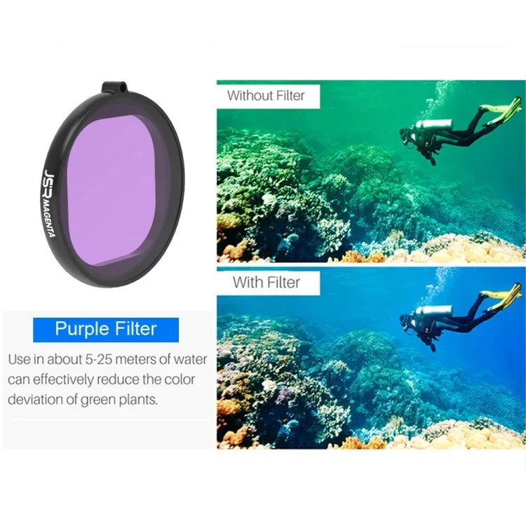 JSR Round Housing Diving 6 in 1 UV + CPL + 16X Macro + Red + Yellow + Purple Lens Filter for GoPro HERO8 Black, 6 in 1 Lens