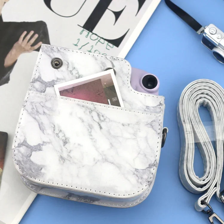 For FUJIFILM instax mini 11 / 9 / 8 Marble Full Body Leather Case Camera Bag with Strap