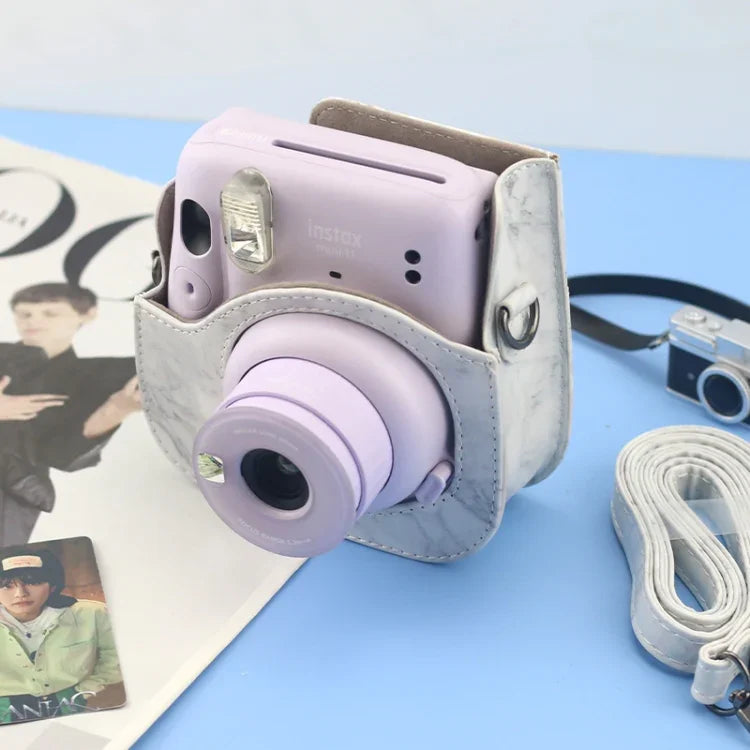 For FUJIFILM instax mini 11 / 9 / 8 Marble Full Body Leather Case Camera Bag with Strap