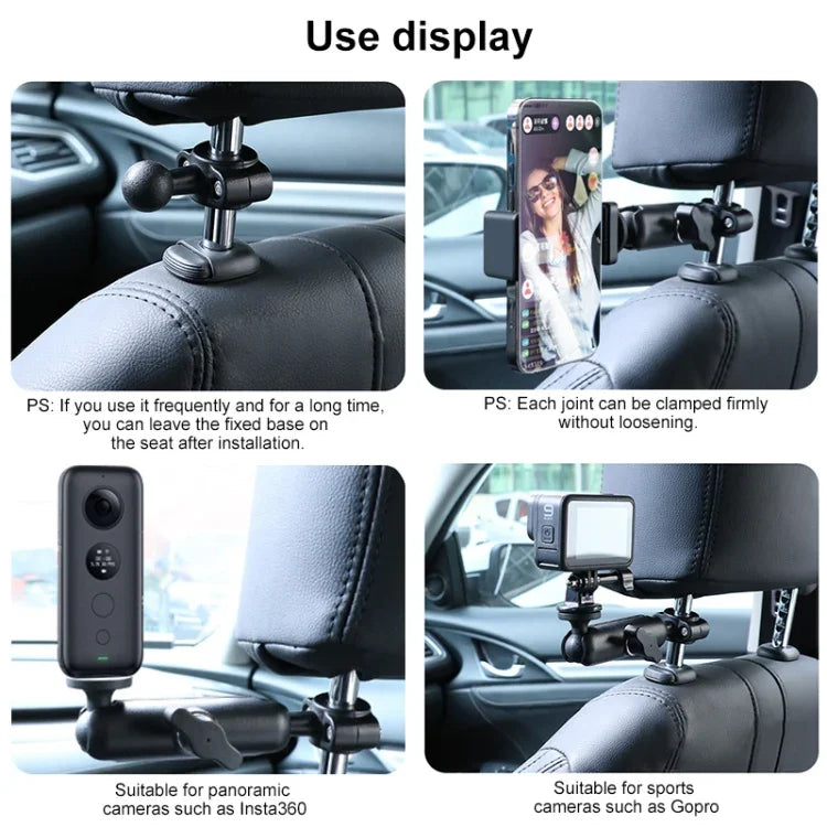 25mm Ballhead Car Front Seat Handlebar Fixed Mount Holder with Tripod Adapter & Screw for GoPro, Insta360, DJI and Other Action Cameras, 25mm 22cm