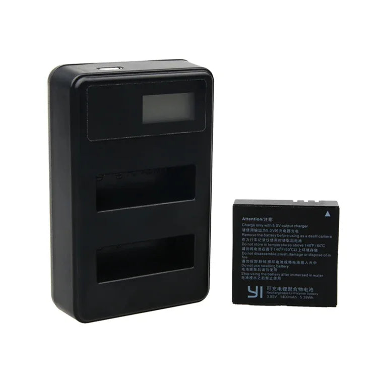 LCD Screen Dual Batteries Charger with USB Cable for Xiaoyi 4K Sport Camera, Displays Charging Capacity (XM47), LCD Screen Battery Charger