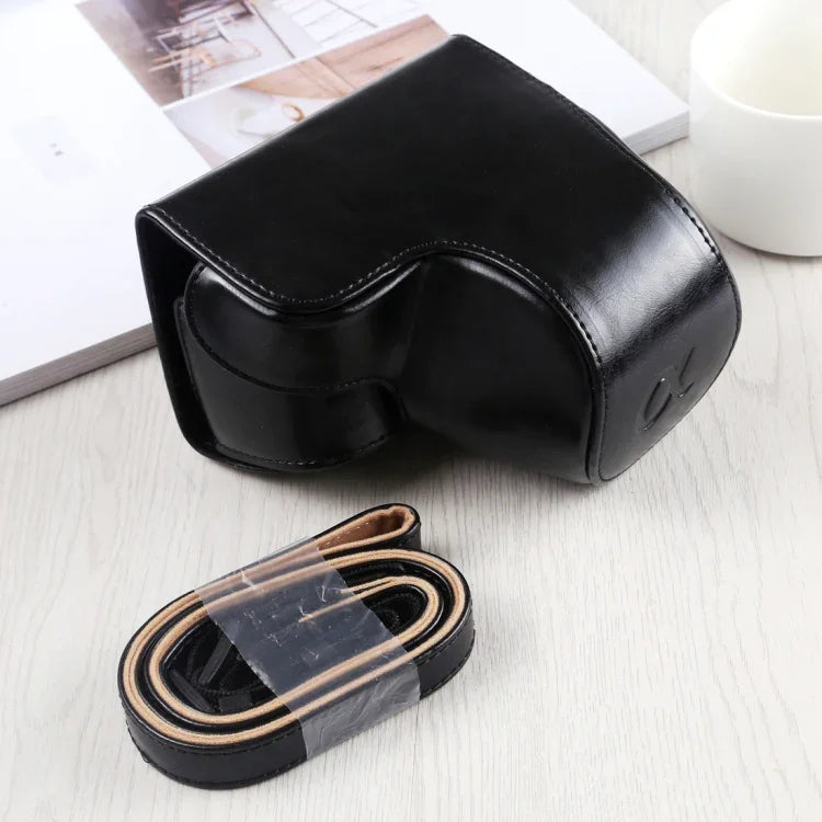 Full Body Camera PU Leather Case Bag with Strap for Sony A6400 / ILCE-A6400, For Sony A6400