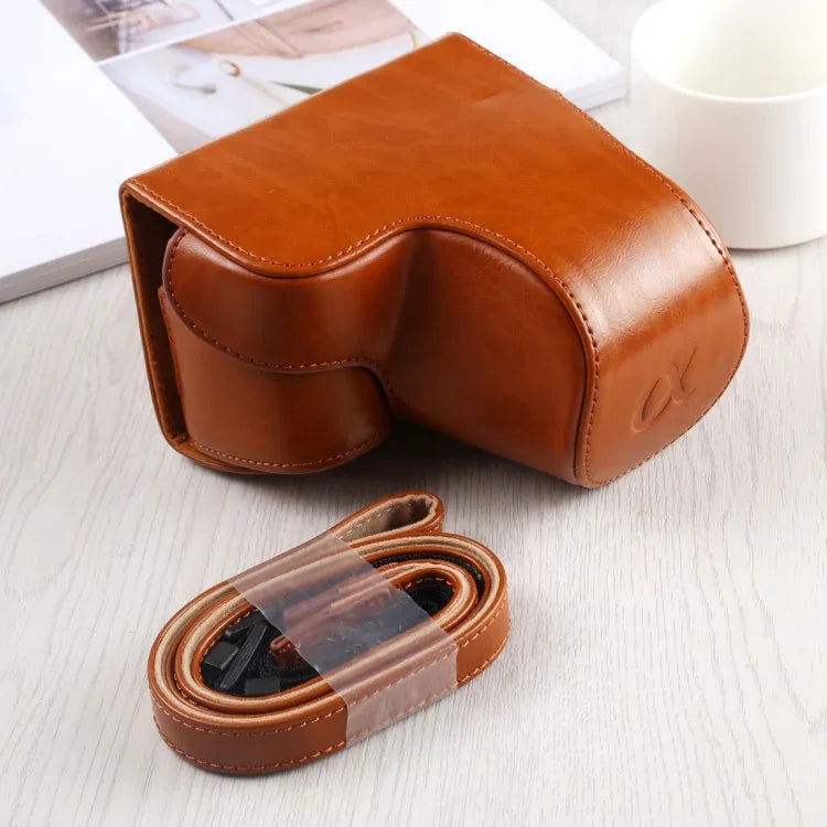 Full Body Camera PU Leather Case Bag with Strap for Sony A6400 / ILCE-A6400, For Sony A6400